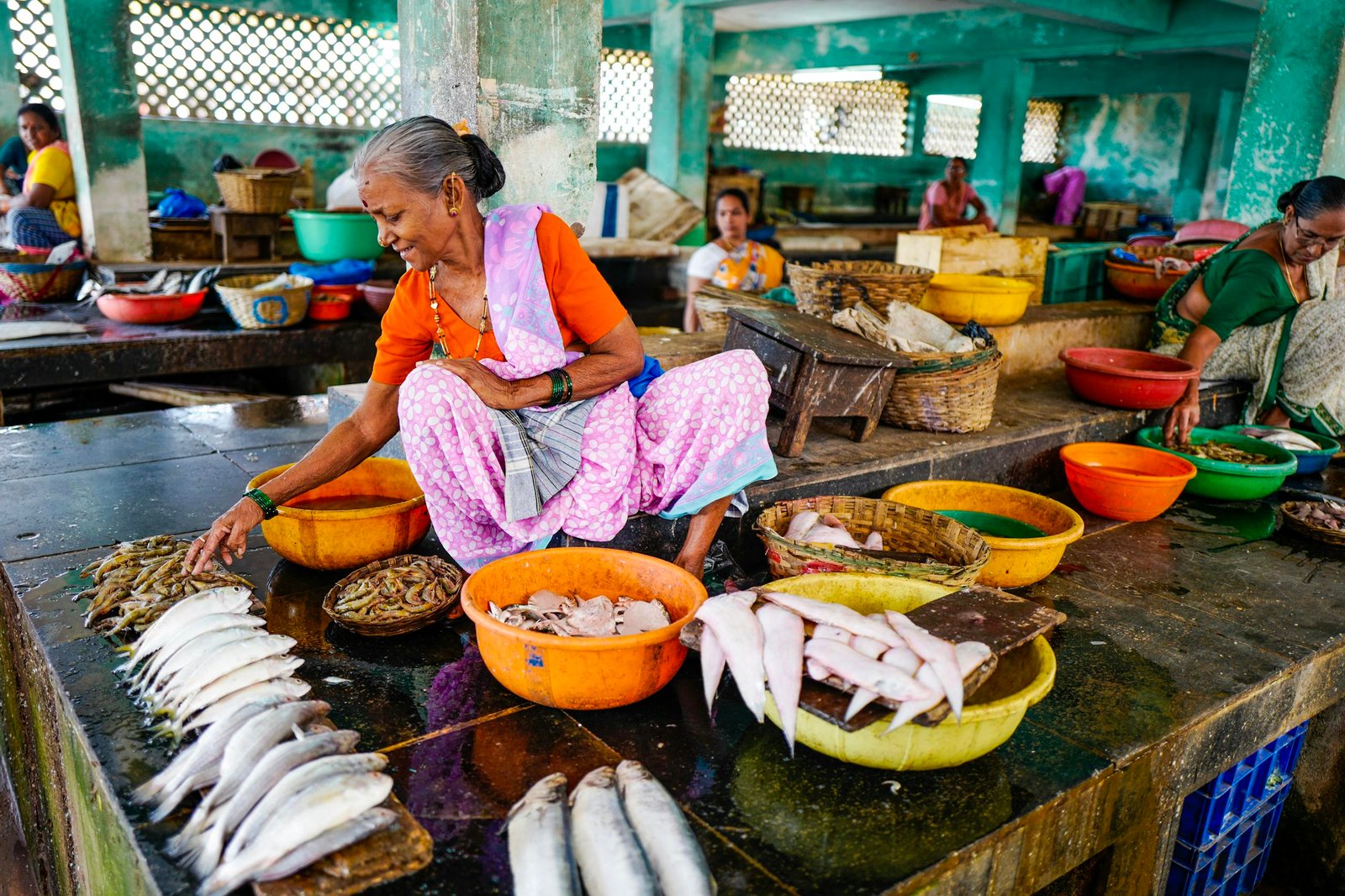 Your Journey Woman Sitting Near Fishes And Basins